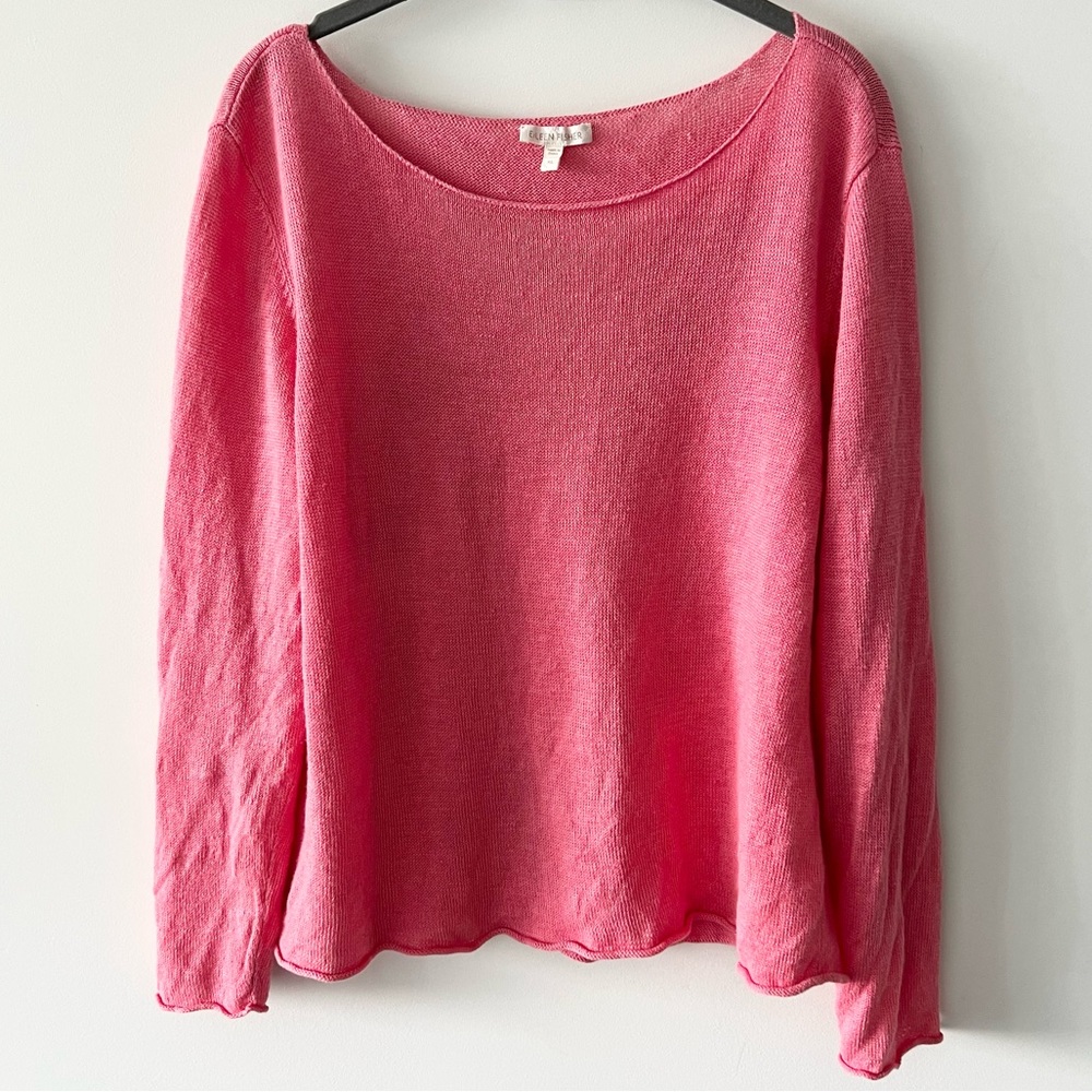 Eileen Fisher 100% Linen Boat Neck Top Sweater Rolled Hems K9